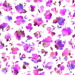Beautiful floral pattern drawn with watercolor technique,