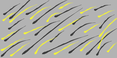 Pattern of many ripe illuminating yellow bananas on an ultimatum gray background in color of 2023. liquid marble texture with high resolution. A gray black wall for inscriptions. Graphite wall.


