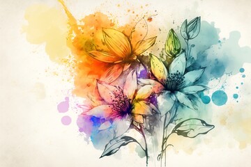 Watercolor flowers background. Watercolor floral bouquet illustration set. Generative AI