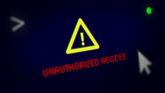 Animated "Unauthorized Access" with Attention Symbol Alert Blinking on the Computer Screen. Seamless Loops
