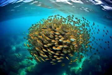 Fotobehang underwater world with shoal of colourful fishes © sam