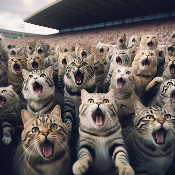 A Sports Stadium Full of a Crowd of Cheering Cats