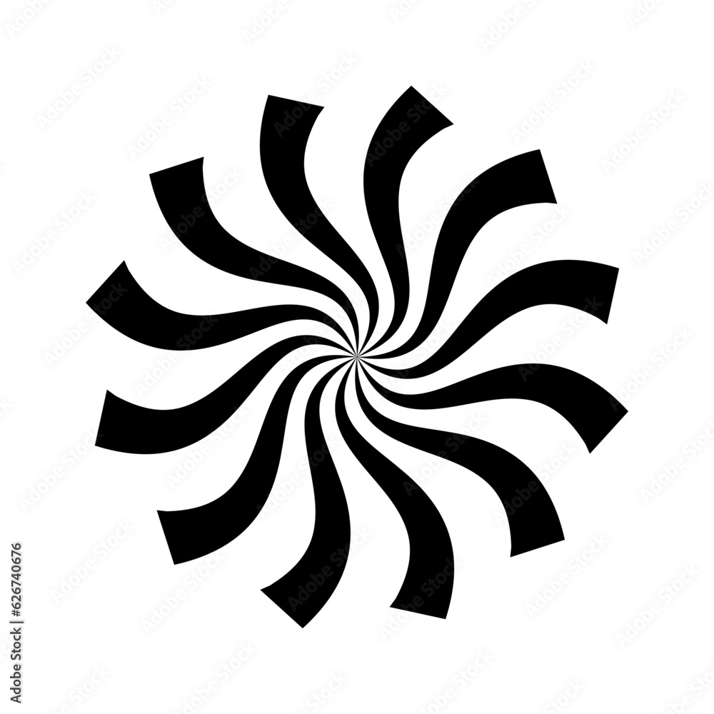 Poster black motion twisting curves spiral circle isolated on white background. circular swirl pattern vect