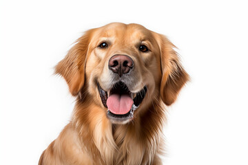 portrait of a golden retriever dog with white background