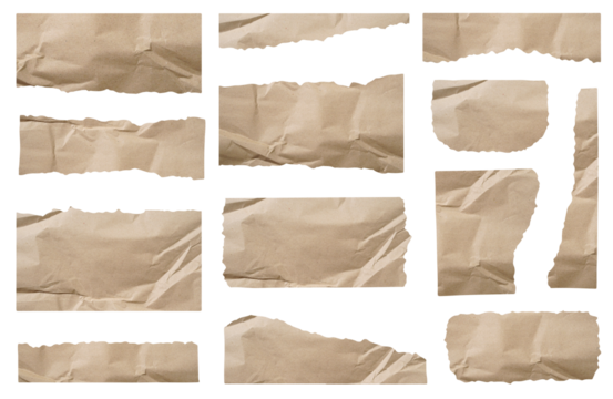 set of recycled brown paper torn isolated on white background.