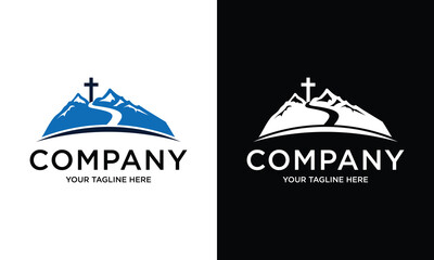 Baptist cross in mountain logo design. Cross on top of the mountain. Church and Christian organization logo.