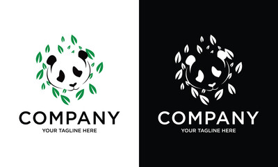 Green leaves panda logo with leaf symbol modern logo design