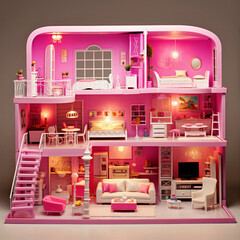 Pink-themed color of interior or doll house. Concept of girlish or pinkish home decoration setup.