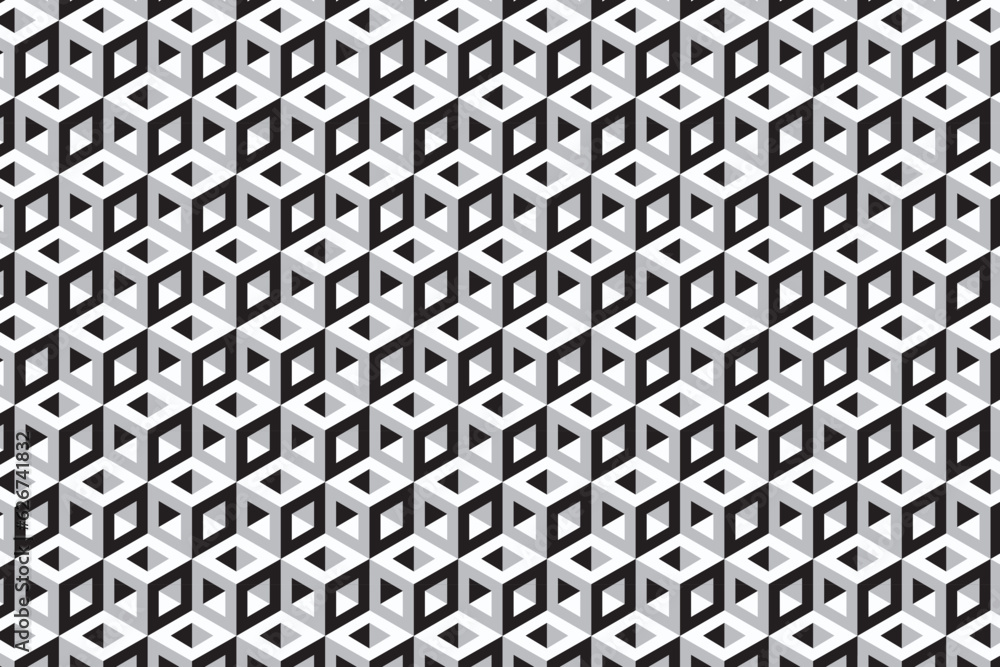Poster grey optical illusion hexagonal cube seamless pattern. hexagon cubic blocks geometric background. ve