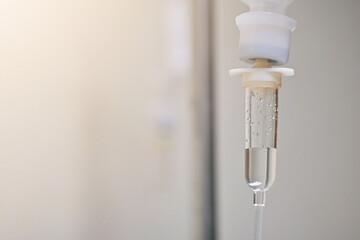 close up set saline IV bag infusion drip for patient in hospital, copy space for text, life insurance business, world health day, medical and healthcare technology, global pandemic crisis problem