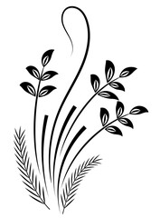 Floral ornament with leaves and abstract lines. Decorative element for decor and greeting or invitation card design