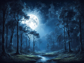 Obraz premium Lost in the Moonlit Forest's Embrace