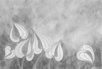 Black and white softness Nature banner background with abstract leaves. Leaves silhouettes on spotted background. Watercolor painting on textured paper. - 626743267