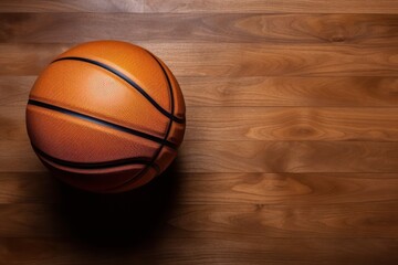 Obraz premium a basketball ball is sitting on a wooden floor, created by Generative AI