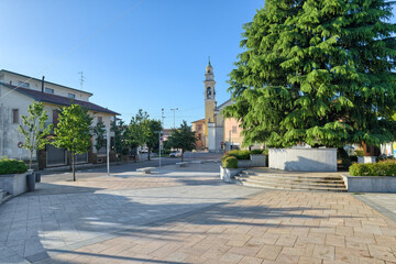 Characteristic small town in northern Italy. Center of Locate Varesino, square Sant'Anna with the...