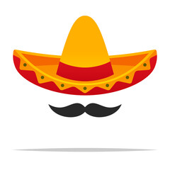Sombrero hat with mustache vector isolated illustration