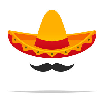 Sombrero hat with mustache vector isolated illustration