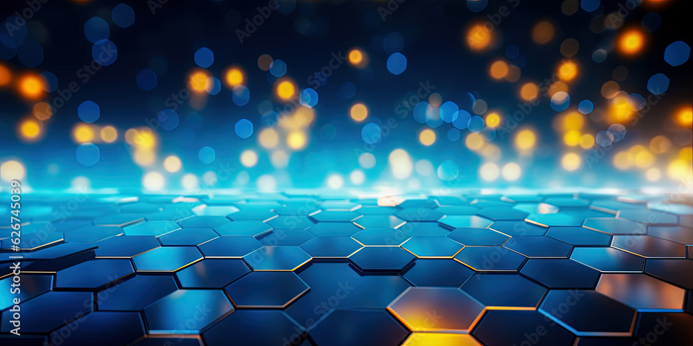 Wall mural abstract background hexagon pattern with glowing lights
