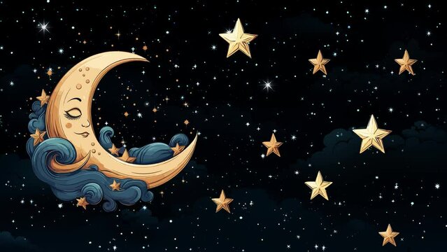 lullaby looping animation for kids, sleeping moon for baby bedtime