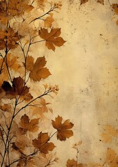 Naklejka na ściany i meble Vintage canvas backdrop, floating leaves, Autumnal Forest Serenity