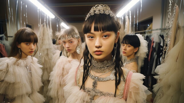 Models appear at Theia Fall Runway Show during New York Fashion Week in New York City.