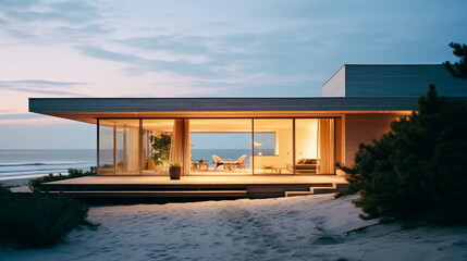 Fototapeta premium modern house on the beach at night.