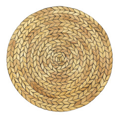 Wicker placemat for hot dishes. Watercolor illustration of kitchen decor isolated on white background