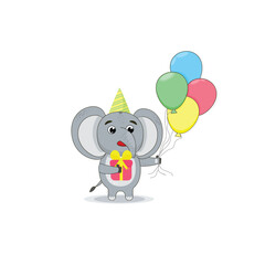 elephant and balloon with gife box,happy birthday