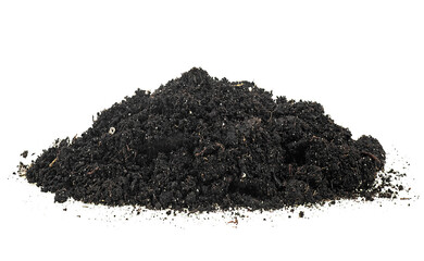 Pile heap soil humus isolated over white background. Black soil. Chernozem.