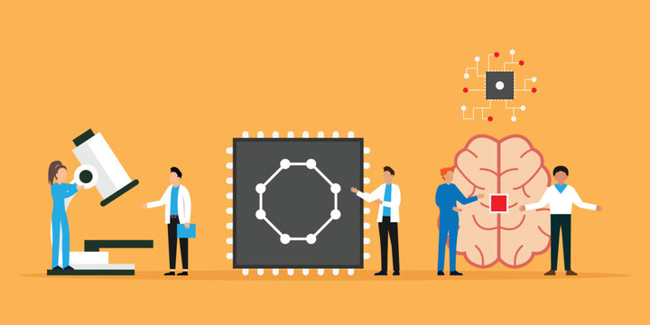 Artificial Intelligence Laboratory Scientist Group Study Human Brain and Psychology 2d vector illustration concept for banner, website, illustration, landing page, flyer, etc