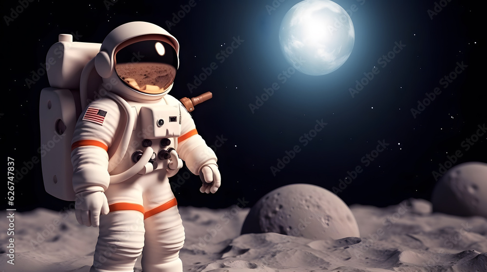 Wall mural spaceman or astronaut on the surface of moon.