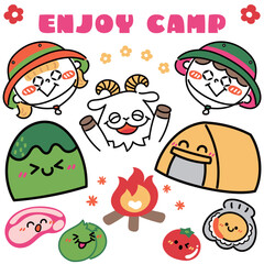 かわいい楽しいキャンプのイラスト素材セット