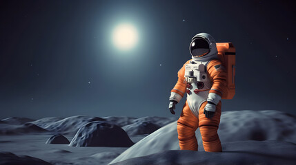 Naklejka premium Spaceman or astronaut on the surface of moon.