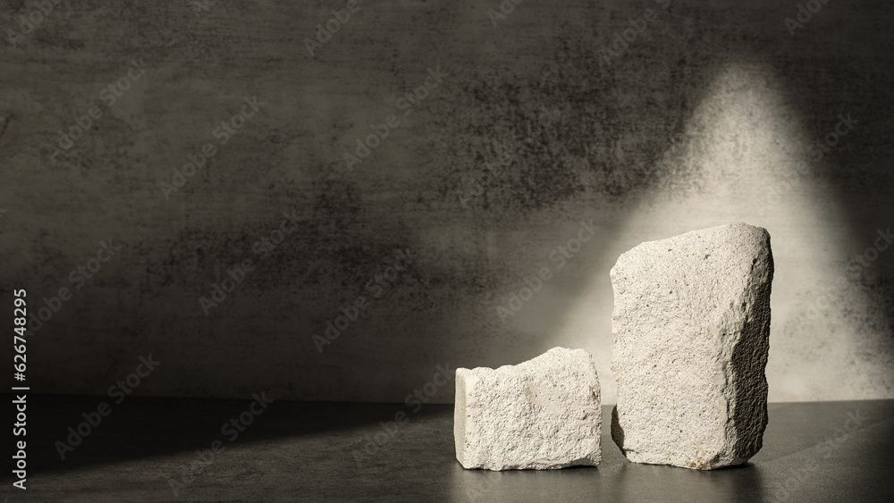 Aufkleber rough stone with sunlight from window on concrete wall and floor background,copy space for product d