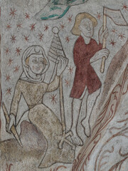 Andam and Eve with distaff and axe