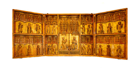 golden triptych isolated on white - obrazy, fototapety, plakaty