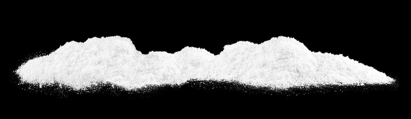 Christmas night - pile of white snow on a black background. Snow hills. Long web banner.