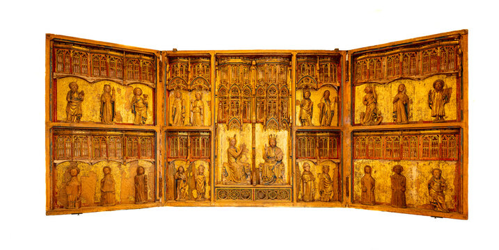 golden triptych isolated on white