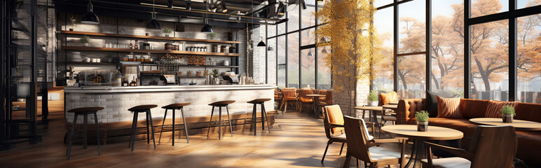 Fototapeta na wymiar Interior of modern coffee shop in loft style