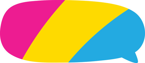 Pink, yellow, and blue colored speech bubble icon, as the colors of the pansexual flag. LGBTQI concept. Flat design illustration.