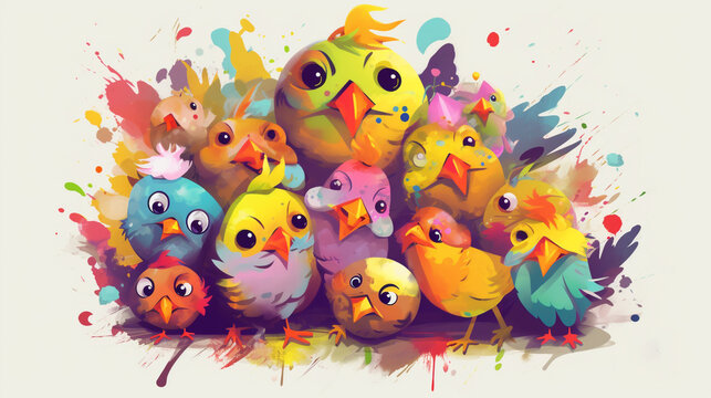 group of  watercolor chickens isolated on white background. Happy Easter day,  Created using generative AI tools.