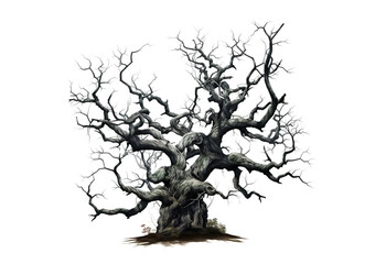Fototapeta premium Dead big tree on white background. Illustration, Generative AI.