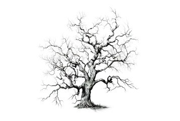 Dead big tree on white background. Illustration, Generative AI. - obrazy, fototapety, plakaty