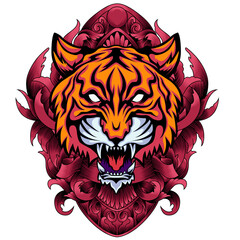 tiger head illustration with ornament
