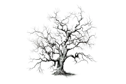 Dead big tree on white background. Illustration, Generative AI.