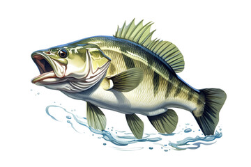 Image of largemouth bass fish on a white background. Underwater animals. Illustration, Generative AI. - obrazy, fototapety, plakaty