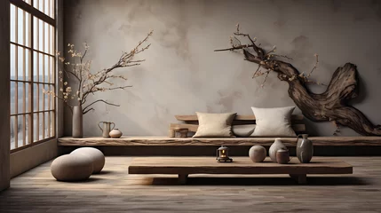 Foto op Plexiglas A minimalist room inspired by the Japanese aesthetic  © ginstudio