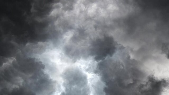 Flight Through Dark Clouds And Lightning Strikes