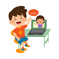 cute little kid boy use laptop 