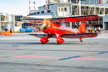 red biplane